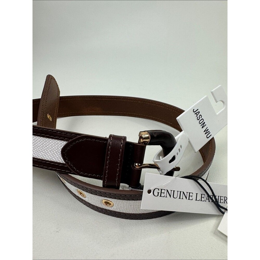 Jason Wu Women’s Brown Cognac & White Two-Tone Leather Belt with Gold Buckle New